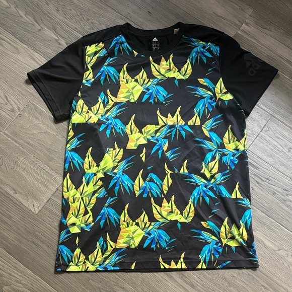 Adidas | Climacool Black and Blue Leaf Print Men's Tee Size Large - Picture 2 of 13